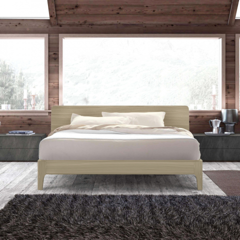 Nowoczesne podwójne łóżko z drewna 160x190cm z listew zagłówka Linz Promocja