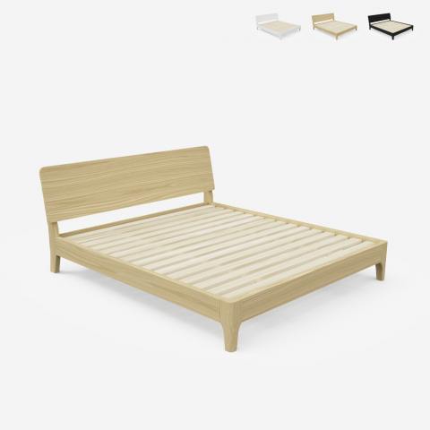 Nowoczesne podwójne łóżko z drewna 160x190cm z listew zagłówka Linz