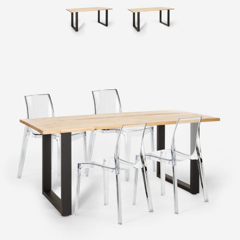 Zestaw industrialny stół 160x80cm i 4 przezroczyste krzesła Hilton