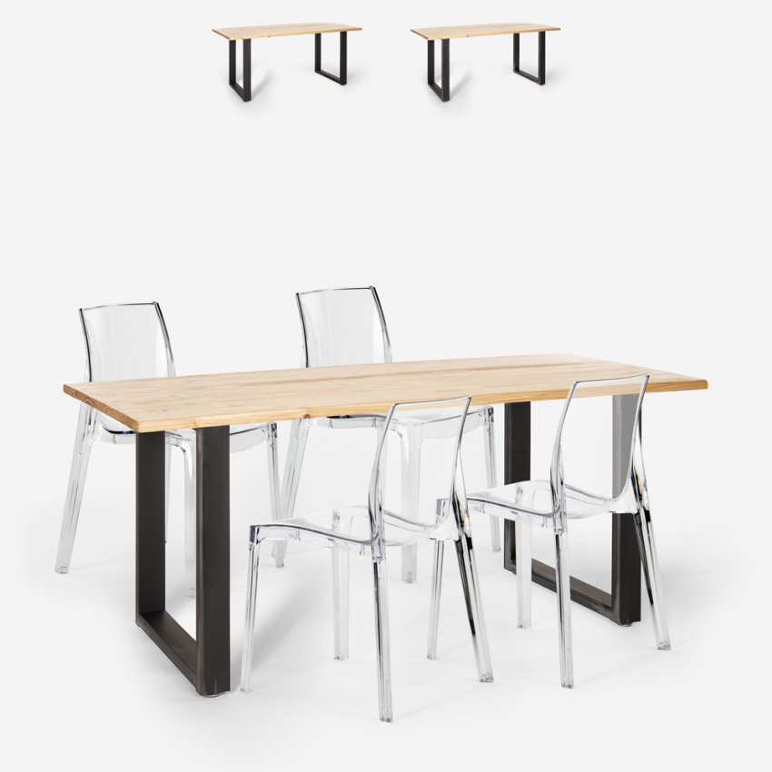 Zestaw industrialny stół 160x80cm i 4 przezroczyste krzesła Hilton Sprzedaż