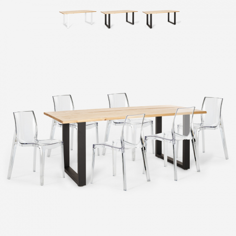 Zestaw 6 przezroczystych krzeseł i stół industrialny 180x80cm Vice Promocja