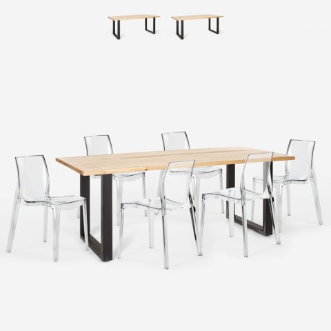 Zestaw 6 przezroczystych krzeseł i stół industrialny 200x80cm Lewis Promocja