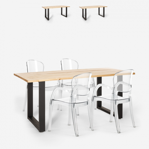 Zestaw stół indsutrialny 160x80cm i 4 przezroczyste krzesła Jaipur M Promocja