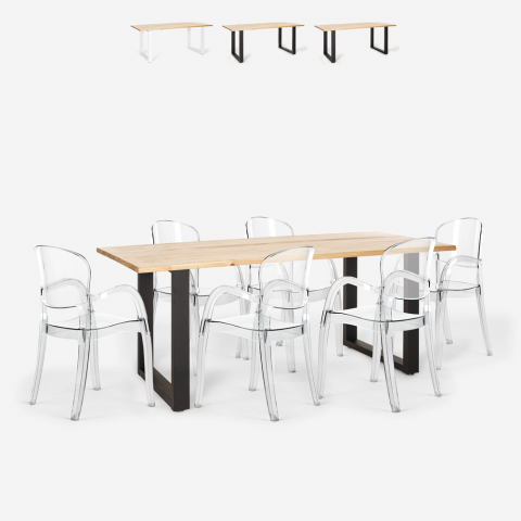 Zestaw 6 przezroczystych krzeseł i stół industrialny 180x80cm Jaipur L Promocja