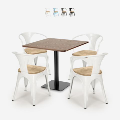 Zestaw Horeca stolik kawowy 90x90cm i 4 krzesła barowe Tolix Dunmore Promocja