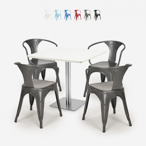 Zestaw stolik kawowy Horeca  90x90cm i 4 krzesła Tolix Heavy White