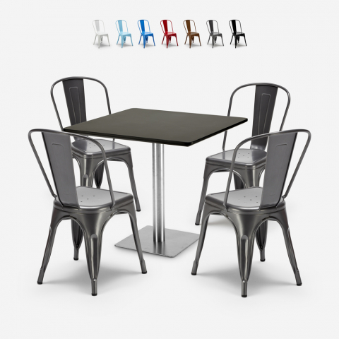 Zestaw do restauracji barowej 4 krzesła Tolix Horeca czarny stolik kawowy 90x90cm Just