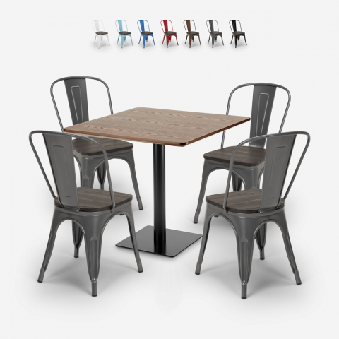 Horeca zestaw drewniany metalowy stół barowy 90x90cm 4 krzesła Tolix Edgar