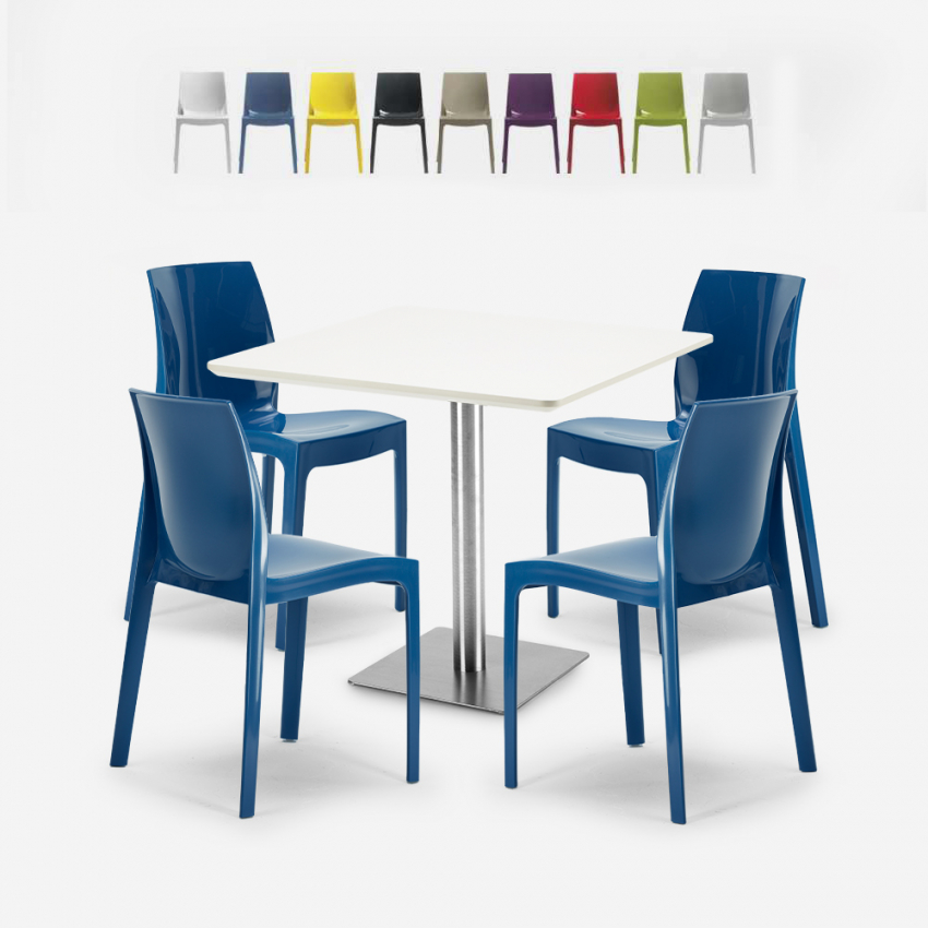 Zestaw 4 krzesła do baru restauracji i stół 90x90cm Horeca Yanez White Oferta Zestaw 4 krzesła do baru restauracji i stół 90x90cm Horeca Yanez White Oferta