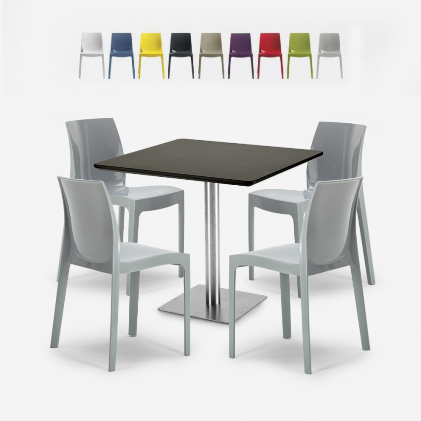 Zestaw 4 krzesła polipropylenowe i stolik Horeca 90x90cm Yanez Black Promocja
