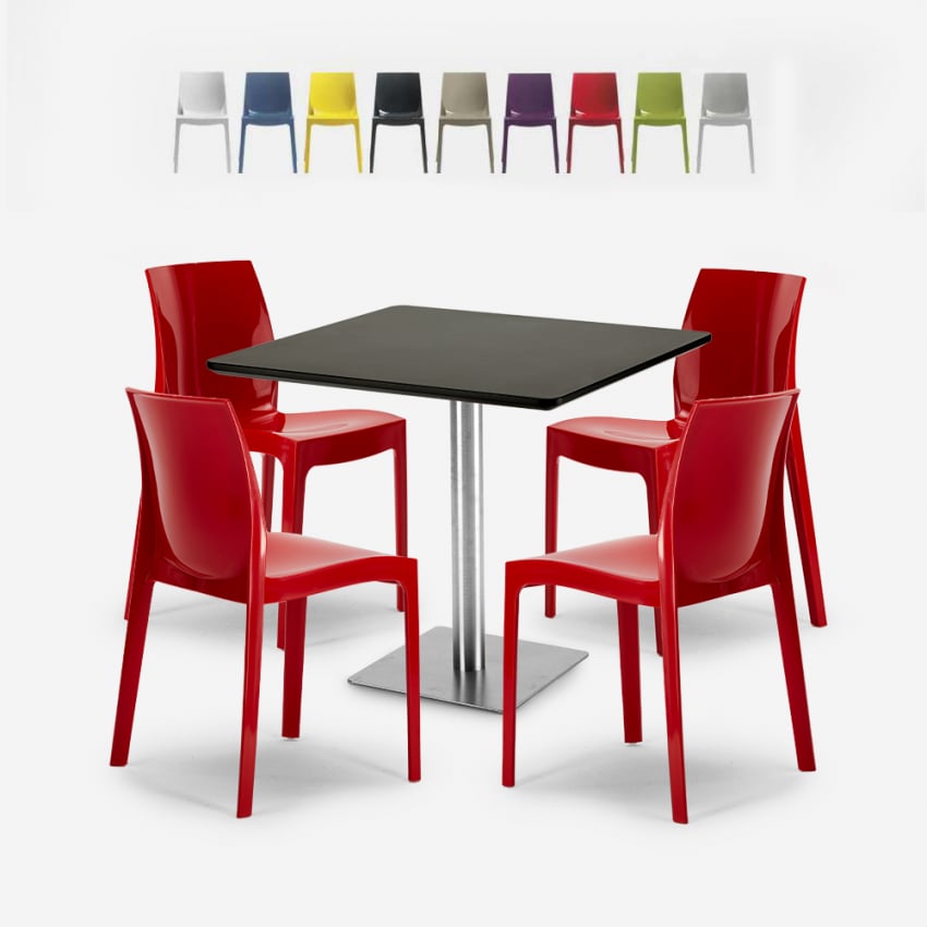 Zestaw 4 krzesła polipropylenowe i stolik Horeca 90x90cm Yanez Black Stan Magazynowy Zestaw 4 krzesła polipropylenowe i stolik Horeca 90x90cm Yanez Black Stan Magazynowy