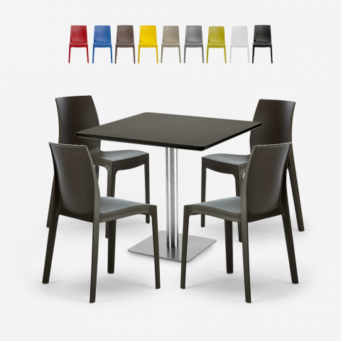 Zestaw 4 krzesła bar kuchnia stolik kawowy Horeca 90x90cm Jasper Black