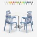 Zestaw 4 krzeseł z polipropylenu i biały stolik kawowy 90x90cm Horeca Dustin White Promocja