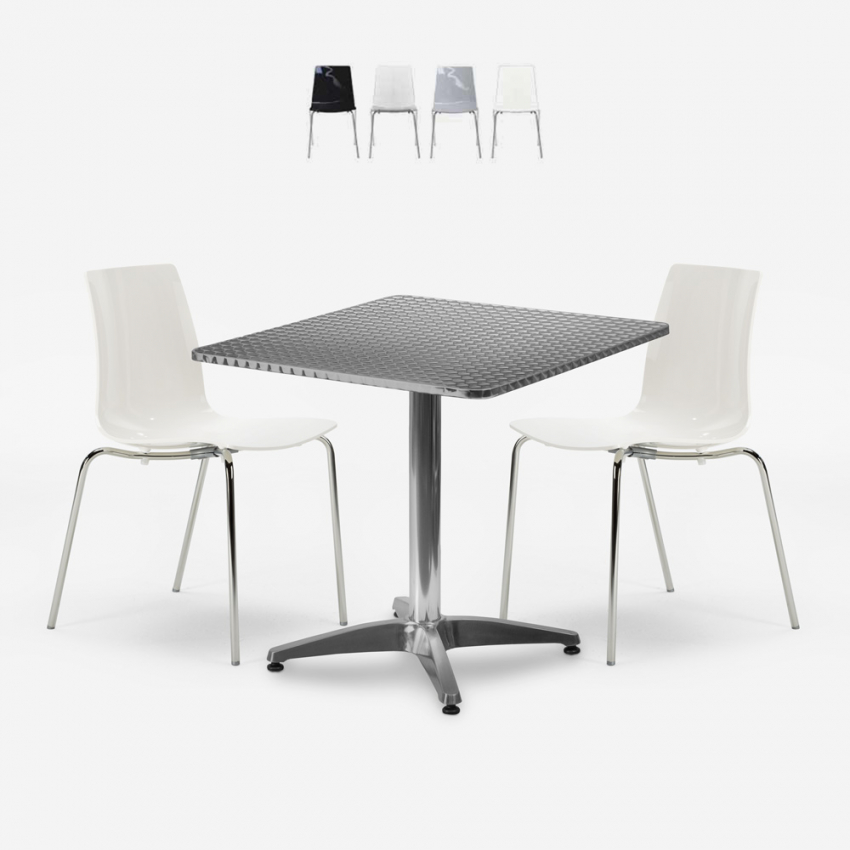 Zestaw składany: kwadratowy stół 70x70 cm z metalu i 2 krzesła na zewnątrz Mores Promocja Zestaw składany: kwadratowy stół 70x70 cm z metalu i 2 krzesła na zewnątrz Mores Promocja