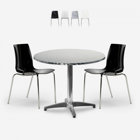 Komplet ogrodowy: 2 krzesła, nowoczesny design, okrągły stół 70 cm, stal Remos Promocja