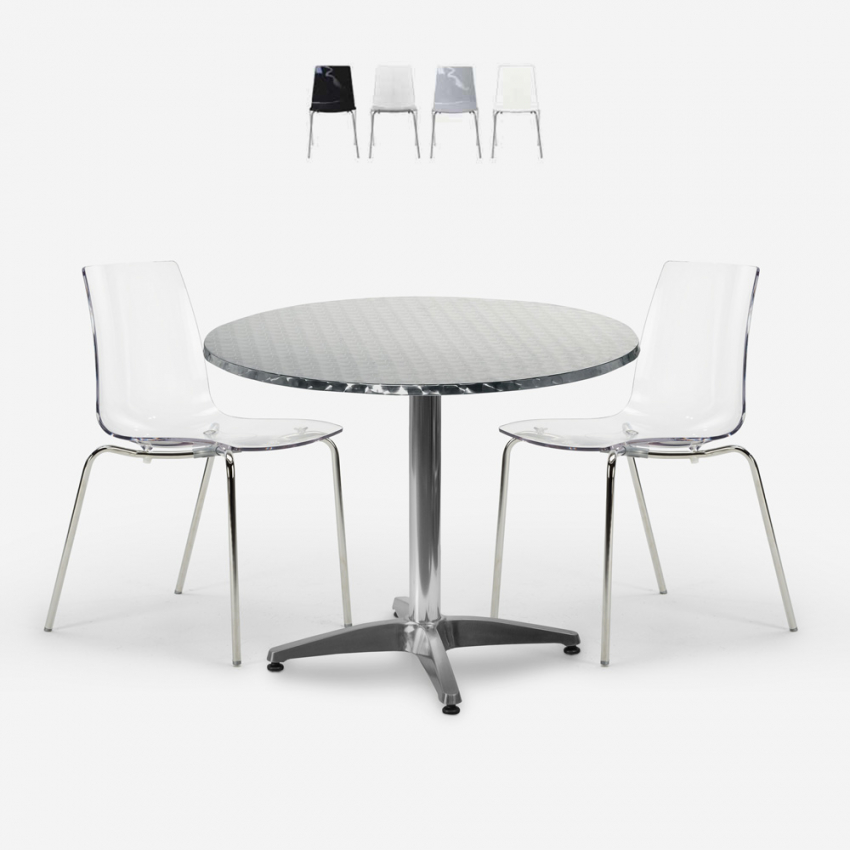 Komplet ogrodowy: 2 krzesła, nowoczesny design, okrągły stół 70 cm, stal Remos Sprzedaż