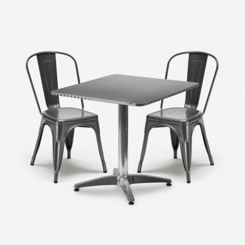 Zestaw 2 krzesła Tolix industrialny stół kwadratowy stal 70x70cm Caelum Promocja