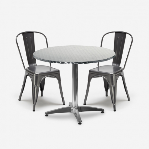 Zestaw 2 krzesła stalowe industrialne Tolix stół 70cm Factotum Promocja