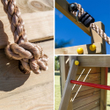 Zjeżdżalnia domek do zabawy wspinaczka podwójna huśtawka Treehouse Koszt