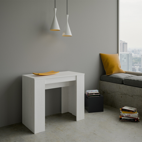 Wysuwany stół konsolowy 90x48-204 cm białe drewno Basic Small