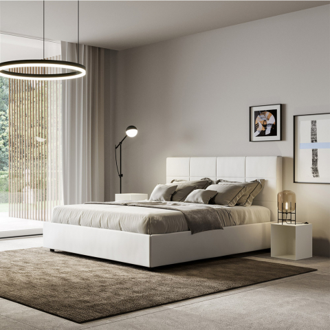 Kontenerowe łóżko podwójne 160x190cm biała skóra ekologiczna Mika Promocja