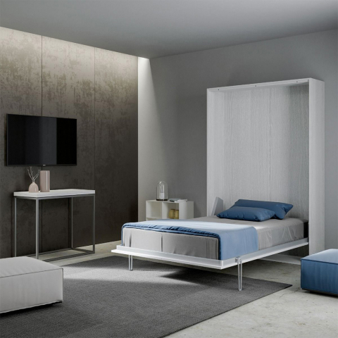 Łóżko pojedyncze rozkładane 120x190cm biała szafa Kentaro Promocja