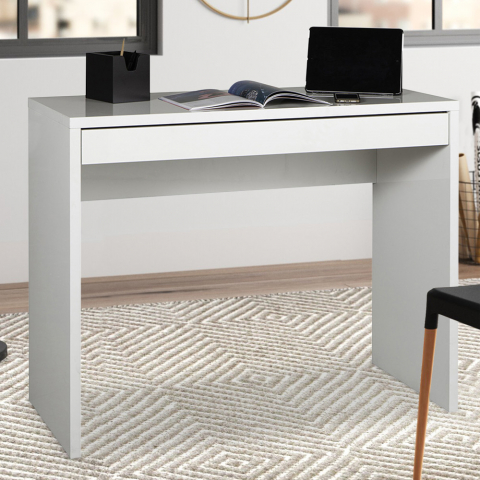 Białe biurko 100x40 cm, prostokątne z szufladą do biura lub studia Sidus