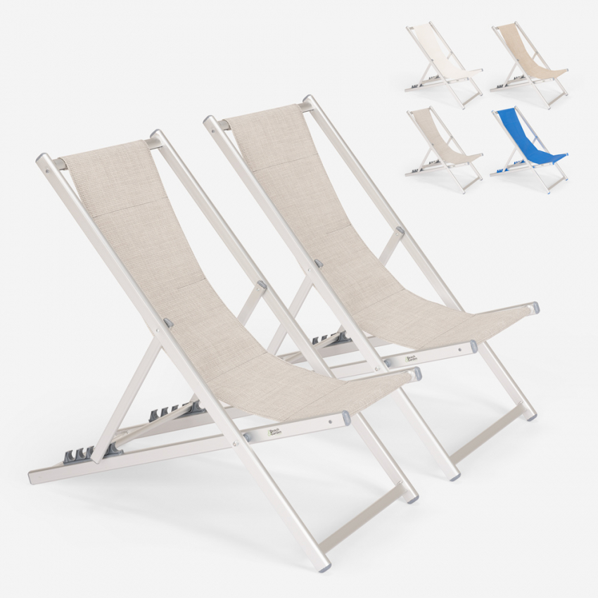 2 regulowane składane leżaki plażowe Riccione Gold z aluminium 2 regulowane składane leżaki plażowe Riccione Gold z aluminium