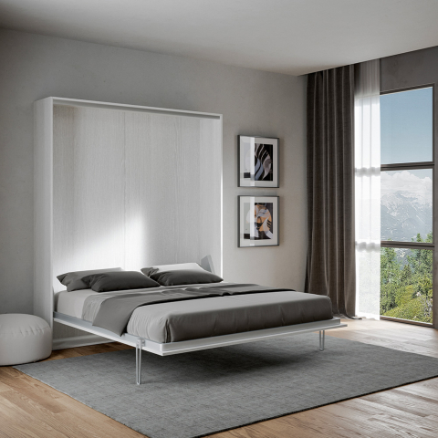 Podwójne łóżko składane 160x190cm biała szafa ścienna Kentaro Promocja