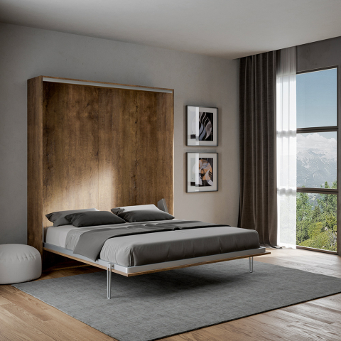 Podwójne łóżko składane 160x190cm drewniana szafa Kentaro Noix