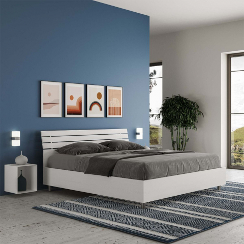 Podwójne łóżko z pojemnikiem 160x190cm białe drewno Ankel Nod Promocja
