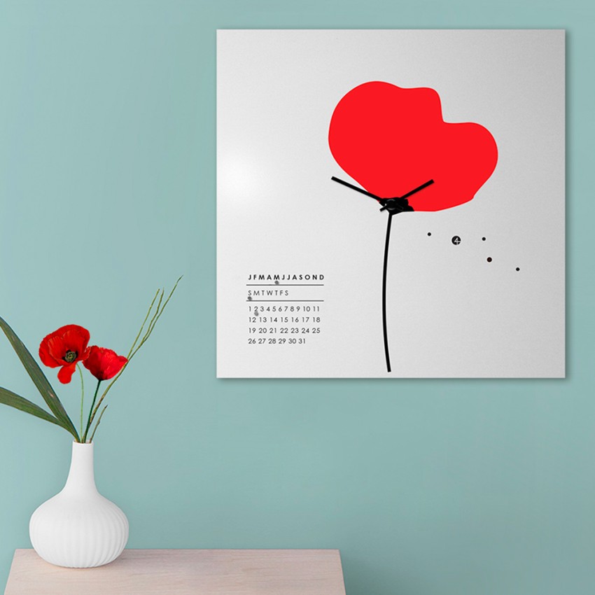 Kwadratowy zegar ścienny z kalendarzem nowoczesny kwiatowy wzór Papavero Promocja