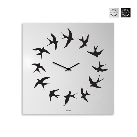 Kwadratowy zegar ścienny 50x50cm minimalistyczny design jaskółki Flock