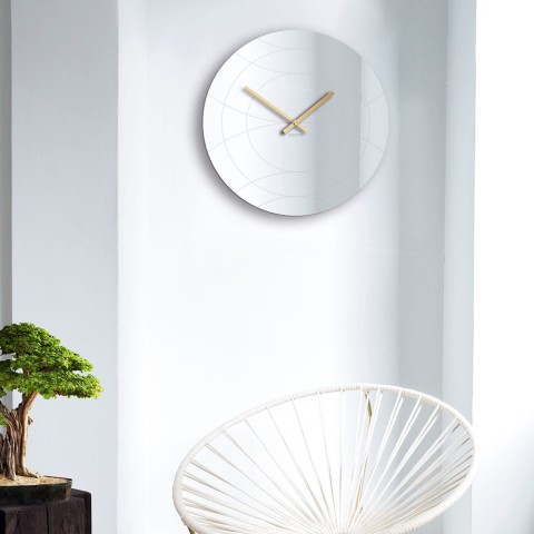 Złoty okrągły nowoczesny zegar ścienny z lustrem Elegance Promocja