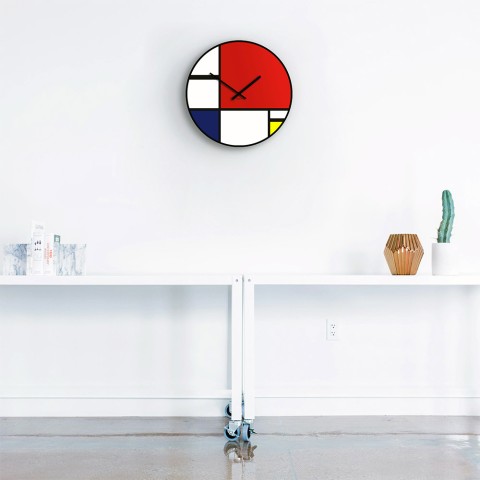 Okrągły zegar ścienny Mondrian - sztuka współczesna Promocja
