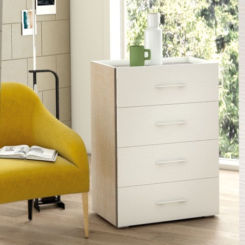 Biała komoda do sypialni i biura 4 szuflady z drewna nowoczesny design