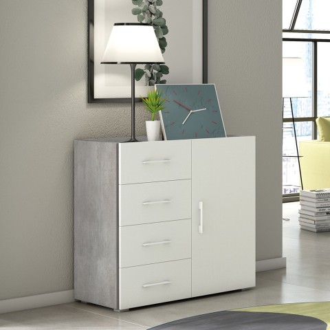 Komoda do sypialni z 4 szufladami nowoczesny szaro-biały design Promocja