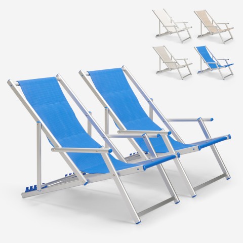 2 składane krzesła plażowe Riccione Gold Lux ​​podłokietniki z aluminium