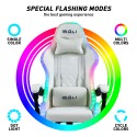 Biały rozkładany fotel gamingowy ergonomiczny LED z poduszką Pixy Cena